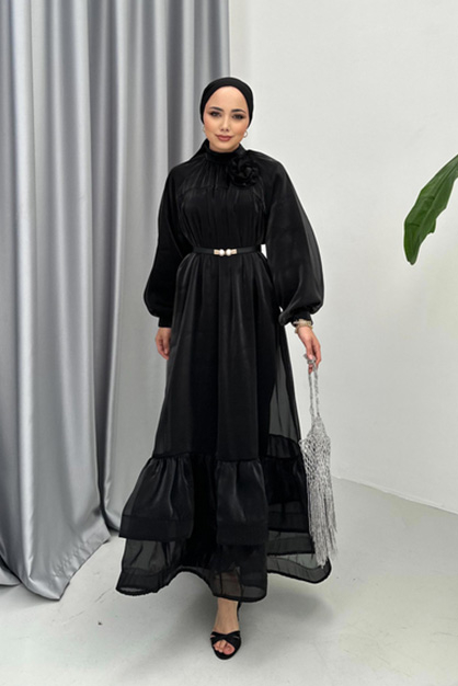 Arya Abiye Elbise -Siyah - Thumbnail