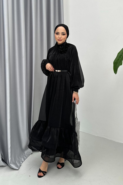 Arya Abiye Elbise -Siyah - Thumbnail