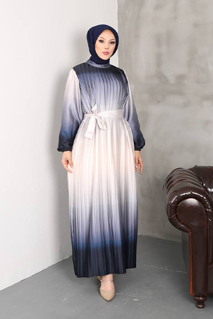 Modam Afra - İki Renkli Elbise Lacivert
