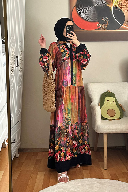 Modam Afra - Rainbow Marida Elbise-Siyah