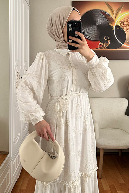 Modam Afra - Varaklı Elbise Beyaz (1)